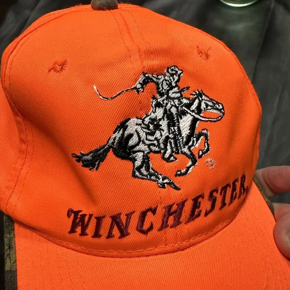 Vintage Orange Winchester Hunter Shooter Strapback Baseball Hat Cap Embroidered